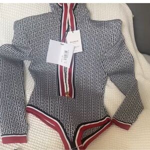 Balmain Monochrome Bodysuit with Red Trim